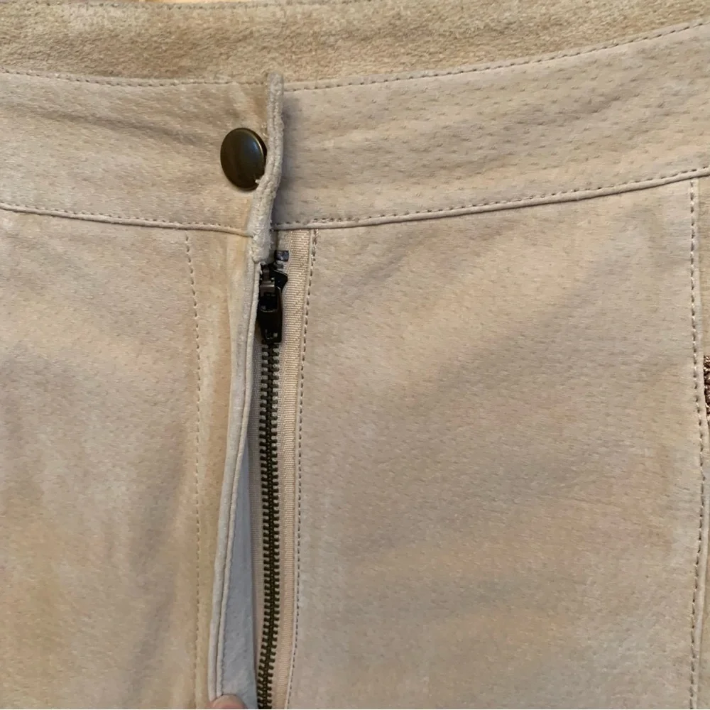 SUEDE ESSENTIALS Tan Leather Suede Embroidered Pants